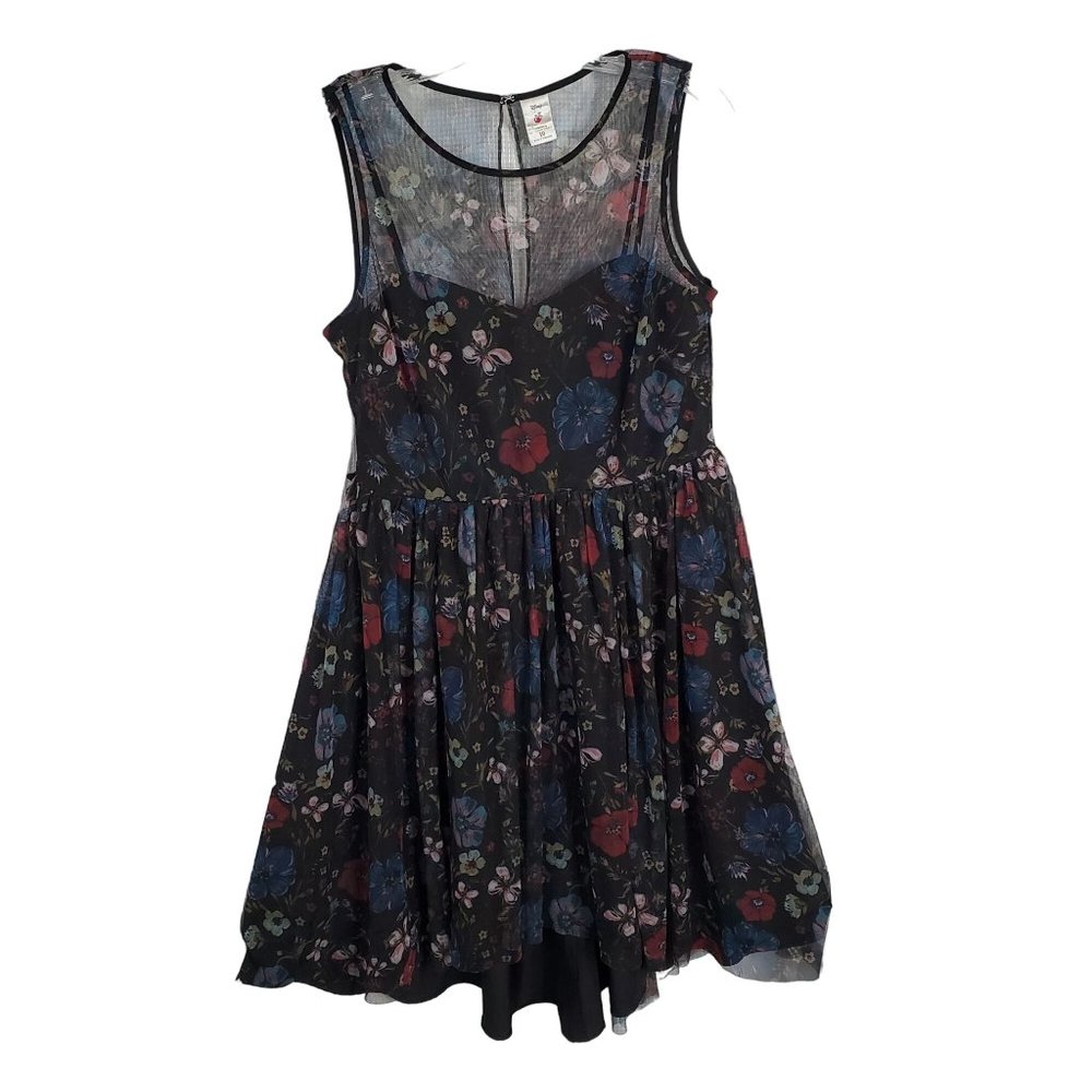 Lauren Conrad x Disney Size 10 Dress Tulle Overlay Fit Flare Midi Hi Lo Floral - Picture 2 of 15